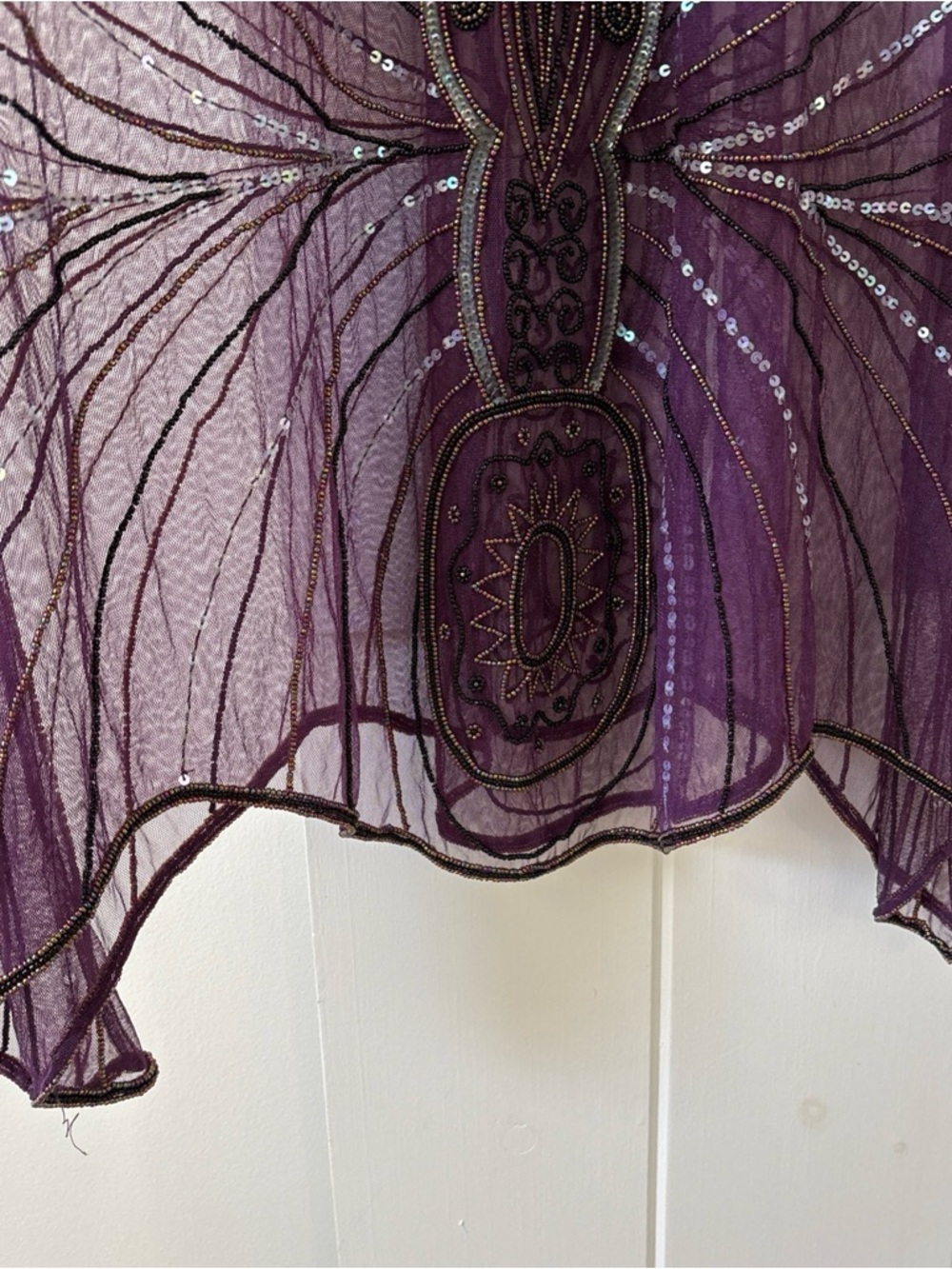 Unique Vintage 1920s Purple Beaded Dress Size Medium Sheer Sequins Sleeveless - Picture 8 of 14